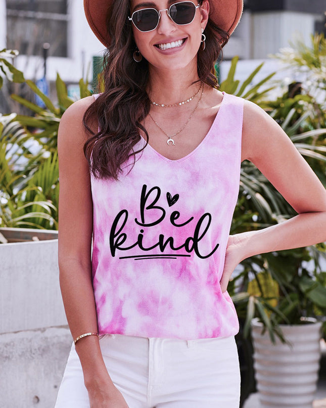 BE KIND Graphic Tie-Dye V-Neck Tank