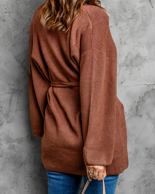 Tied Open Front Dropped Shoulder Cardigan