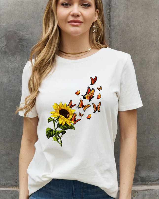 Simply Love Full Size Sunflower Butterfly Graphic Cotton Tee