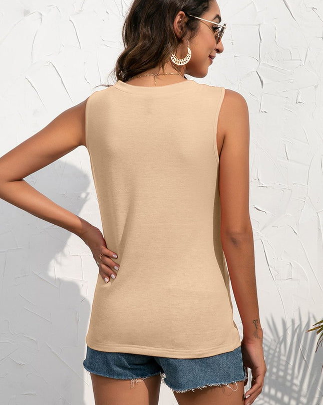 Buttoned Deep V Tank