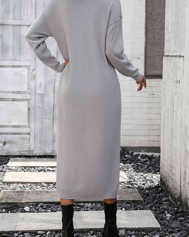 Notched Neck Dropped Shoulder Button-Down Midi Dress