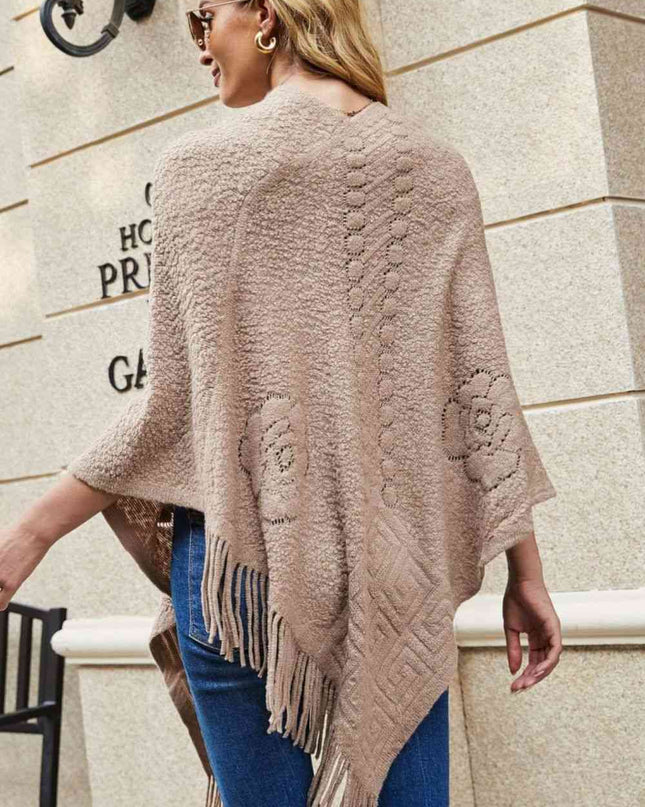 Pearl Trim Fringe Hem Poncho