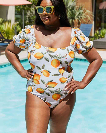 Marina West Swim Salty Air Puff Sleeve One-Piece in Citrus Orange