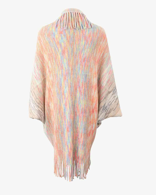 Multicolored Fringe Trim Poncho