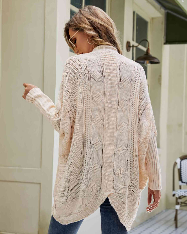 Mixed Knit Open Front Dolman Sleeve Cardigan