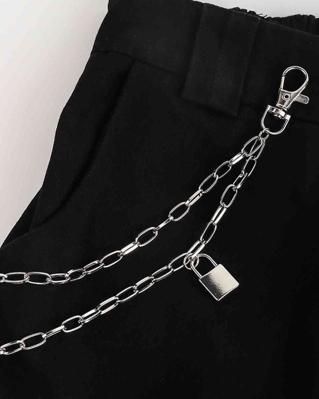 Double Layered Iron Chain Belt with Lock Charm