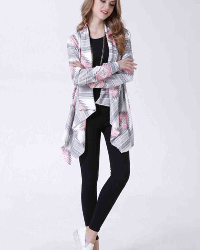 Geometric Open Front Handkerchief Hem Cardigan