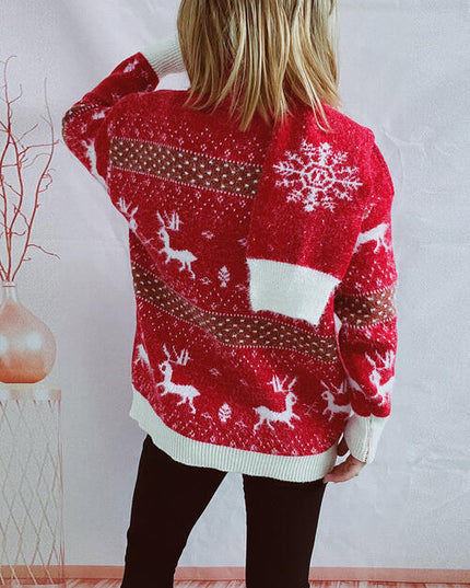 Christmas Element Round Neck Sweater and Scarf Set