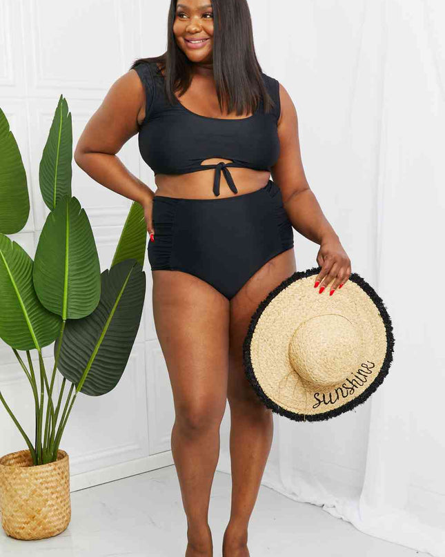 Marina West Swim Sanibel Crop Swim Top and Ruched Bottoms Set in Black
