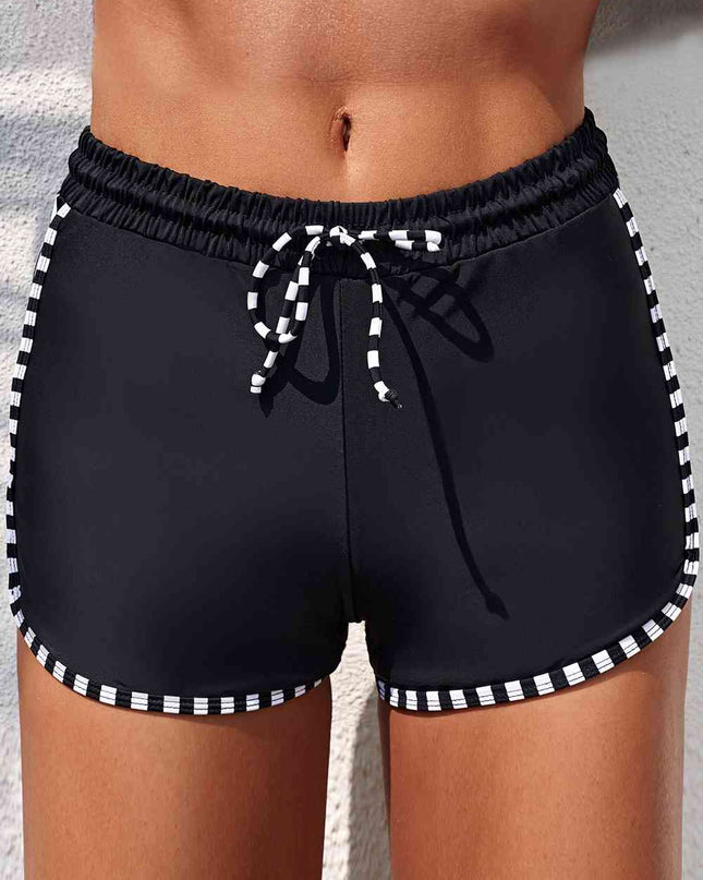Full Size Contrast Drawstring Waist Swim Shorts