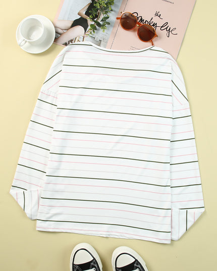 Striped Dropped Shoulder V-Neck Top