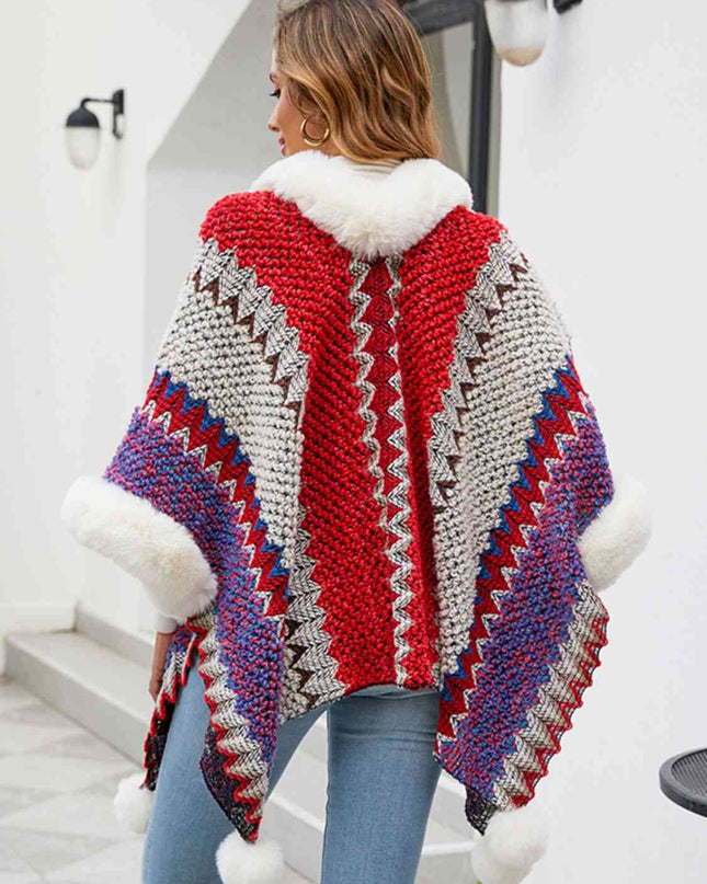 Color Block Open Front Poncho