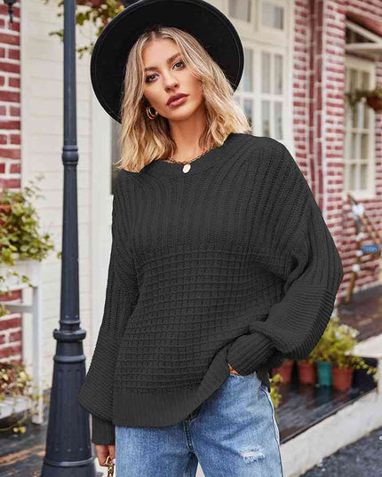 Round Neck Dropped Shoulder Sweater