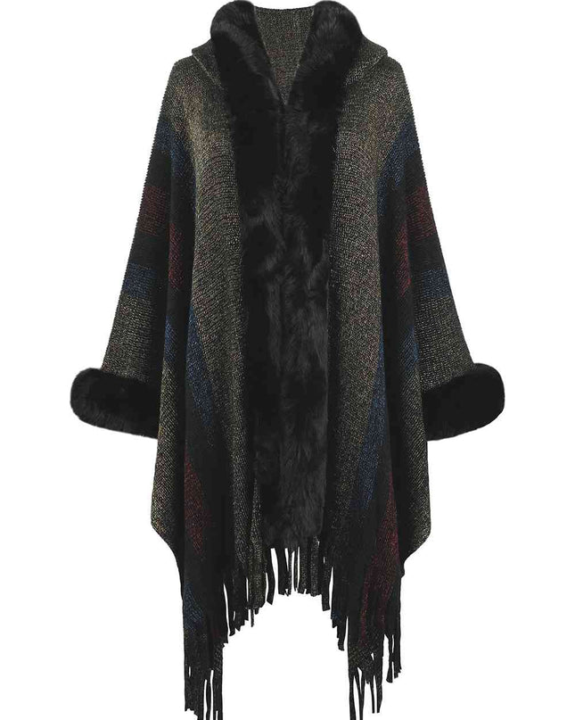 Color Block Fringe Detail Poncho