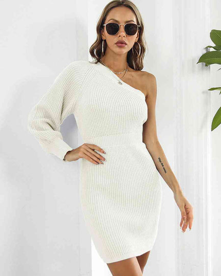 One-Shoulder Mini Sweater Dress