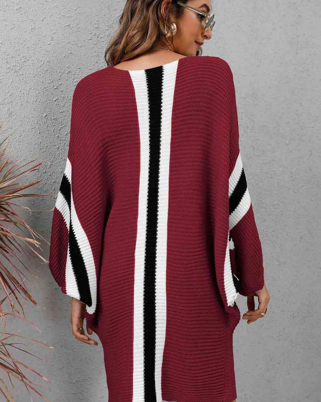 Ribbed Round Neck Long Sleeve Sweater Dress