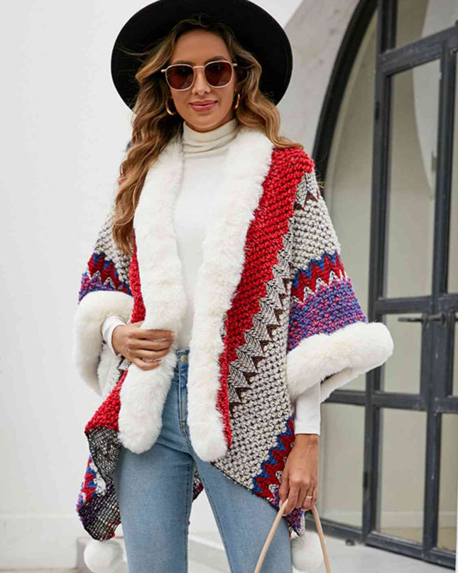 Color Block Open Front Poncho