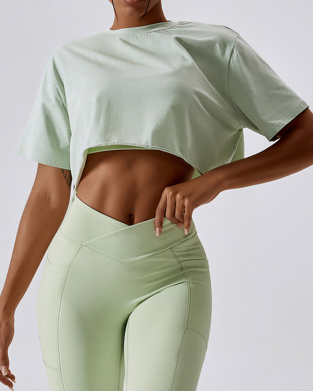 Cropped Round Neck Short Sleeve Active Top