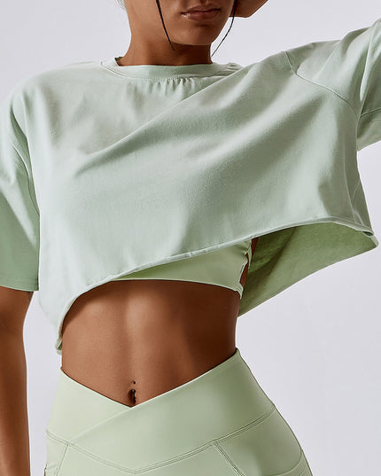 Cropped Round Neck Short Sleeve Active Top