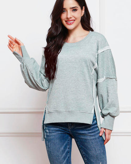 Exposed Seam High-Low Slit Sweatshirt