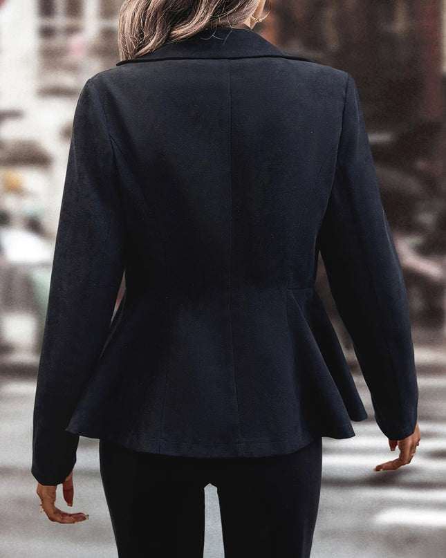 Buttoned Lapel Collar Long Sleeve Blazer