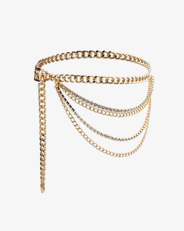 Rhinestone Decor Metal Chain Belt