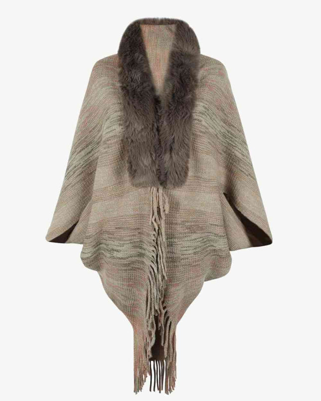 Open Front Fringe Hem Poncho