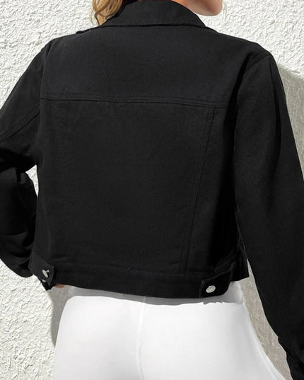 Collared Neck Long Sleeve Denim Jacket