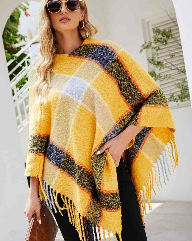 Plaid Fringe Detail Poncho