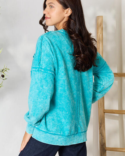 Zenana Exposed Seam Long Sleeve Sweatshirt