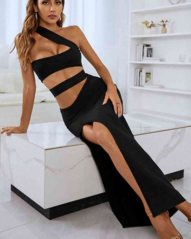 One-Shoulder Cutout Front Split Maxi Dress