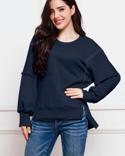 Exposed Seam High-Low Slit Sweatshirt