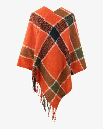Plaid Fringe Detail Poncho