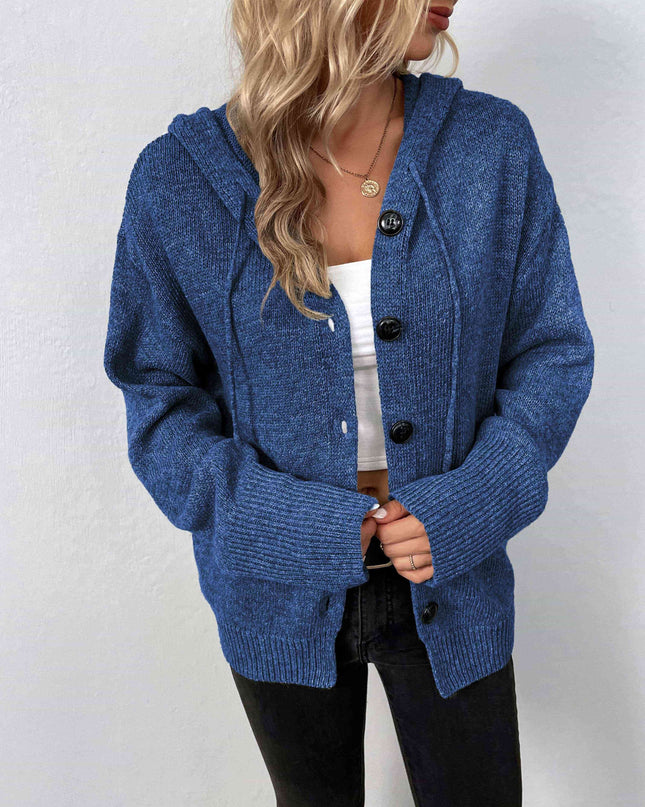 Button-Down Long Sleeve Hooded Sweater