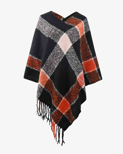 Plaid Fringe Detail Poncho