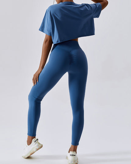 Cropped Round Neck Short Sleeve Active Top