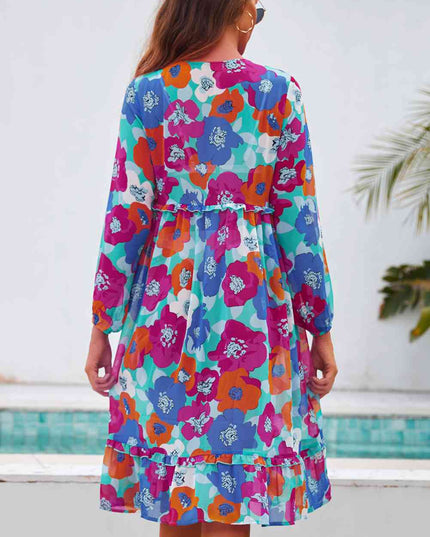 Printed Long Sleeve Tie Front Cover Up