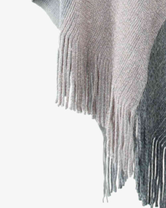 Color Block Fringe Hem Poncho