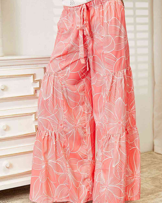 Double Take Floral Tiered Wide Leg Pants