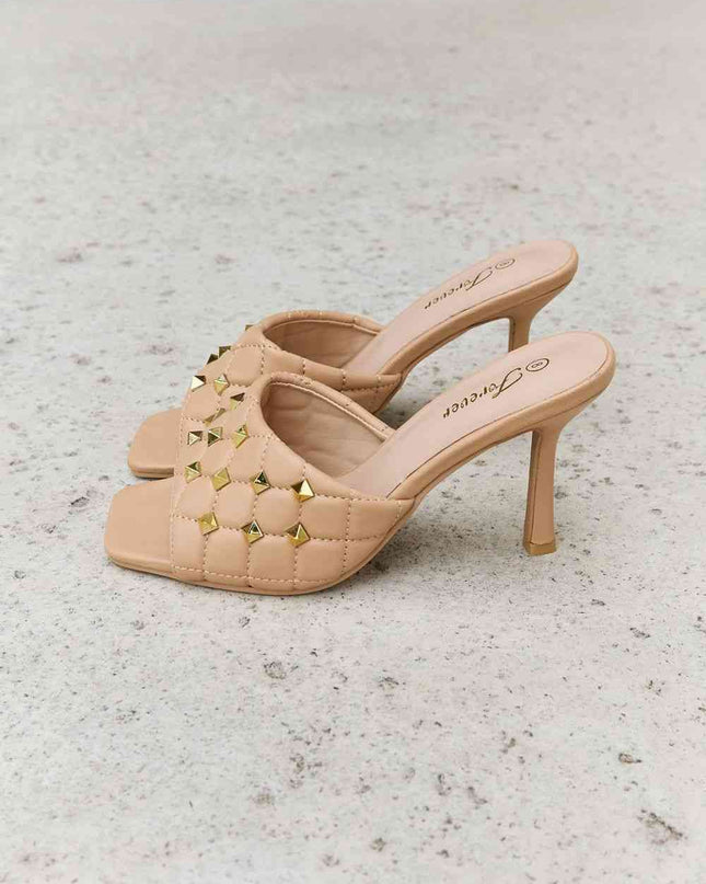 Forever Link Square Toe Quilted Mule Heels in Nude