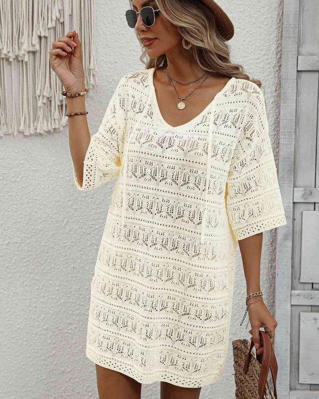Openwork V-Neck Mini Knit Dress