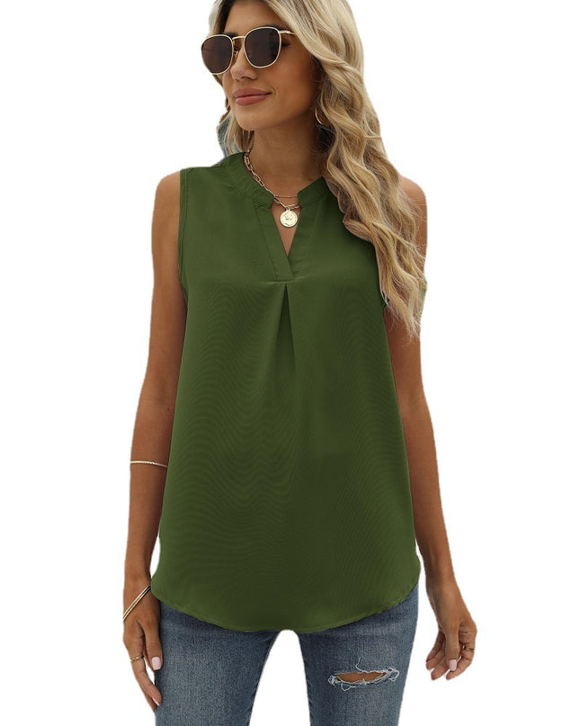 Sleeveless Notched Neck Top