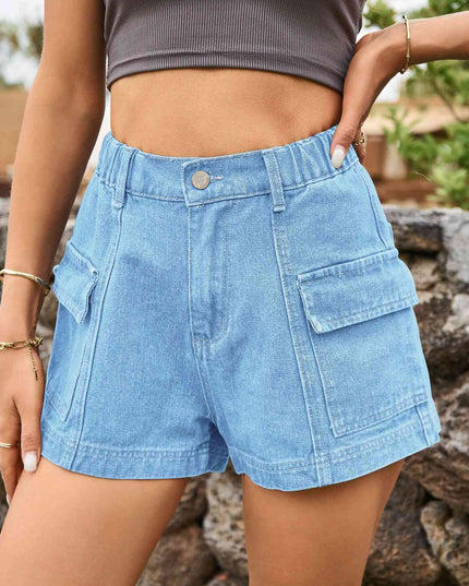 High-Waist Denim Shorts with Pockets