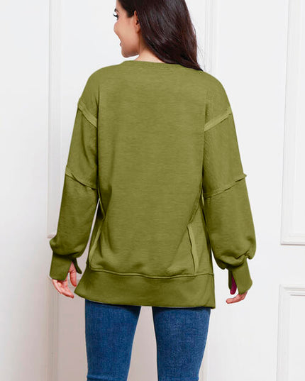 Exposed Seam High-Low Slit Sweatshirt