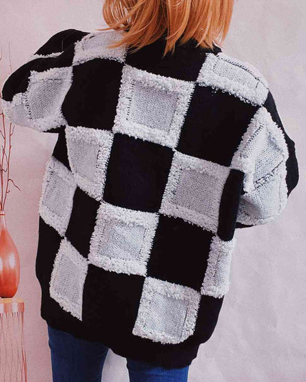 Checkered Round Neck Long Sleeve Sweater