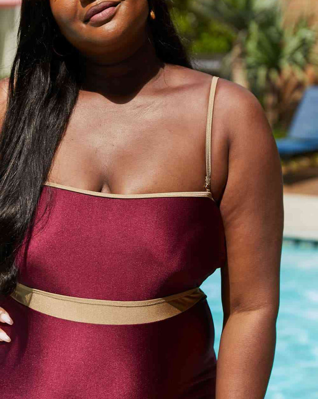 Marina West Swim Wave Break Contrast Trim One-Piece in Wine
