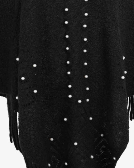 Pearl Trim Fringe Hem Poncho