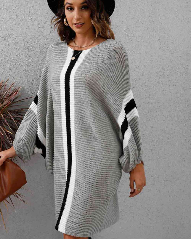 Ribbed Round Neck Long Sleeve Sweater Dress