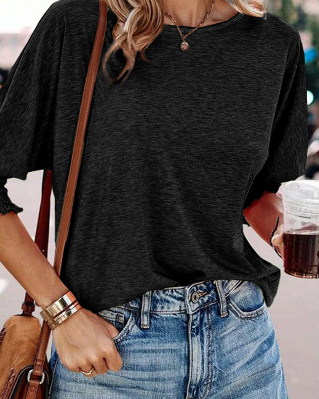 Round Neck Three-Quarter Sleeve Top
