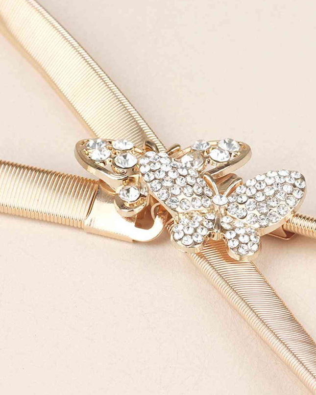 Rhinestone Butterfly Elastic Metal Belt
